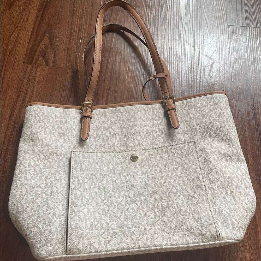 Michael Kors Cream and Tan Tote Bag